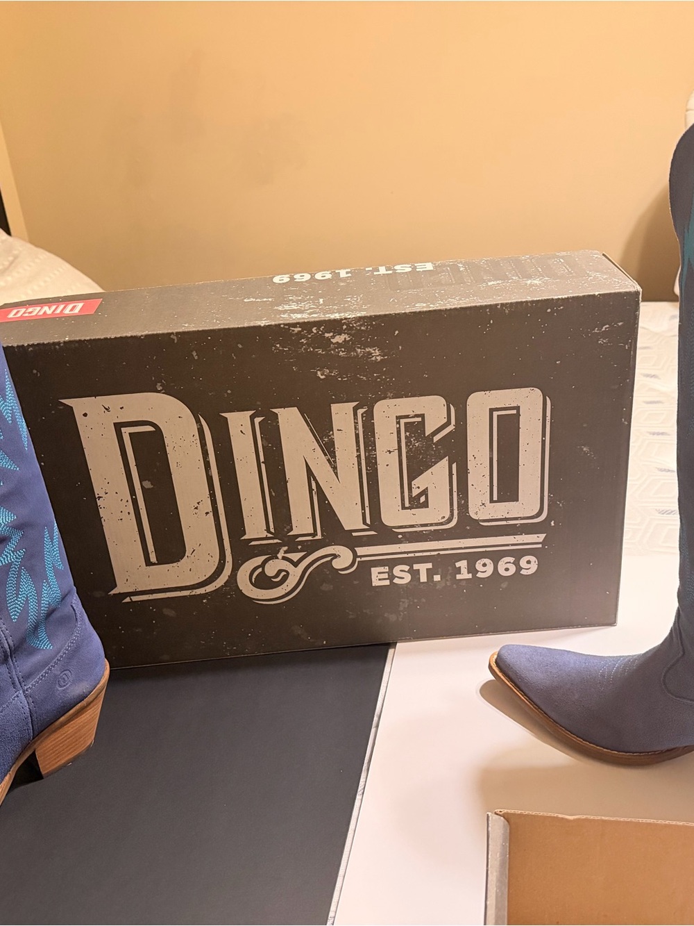 DINGO WOMEN'S 16" THUNDER ROAD BLUE SUEDE SNIP TOE WESTERN BOOT - Picture 2 of 4
